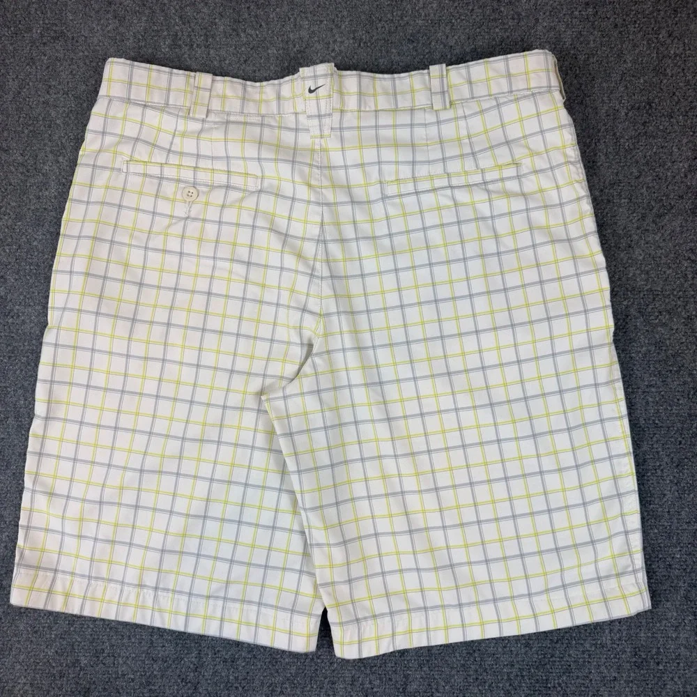Nike Golf Mens 36 Plaid Shorts White Grey Yellow Performance Stretch